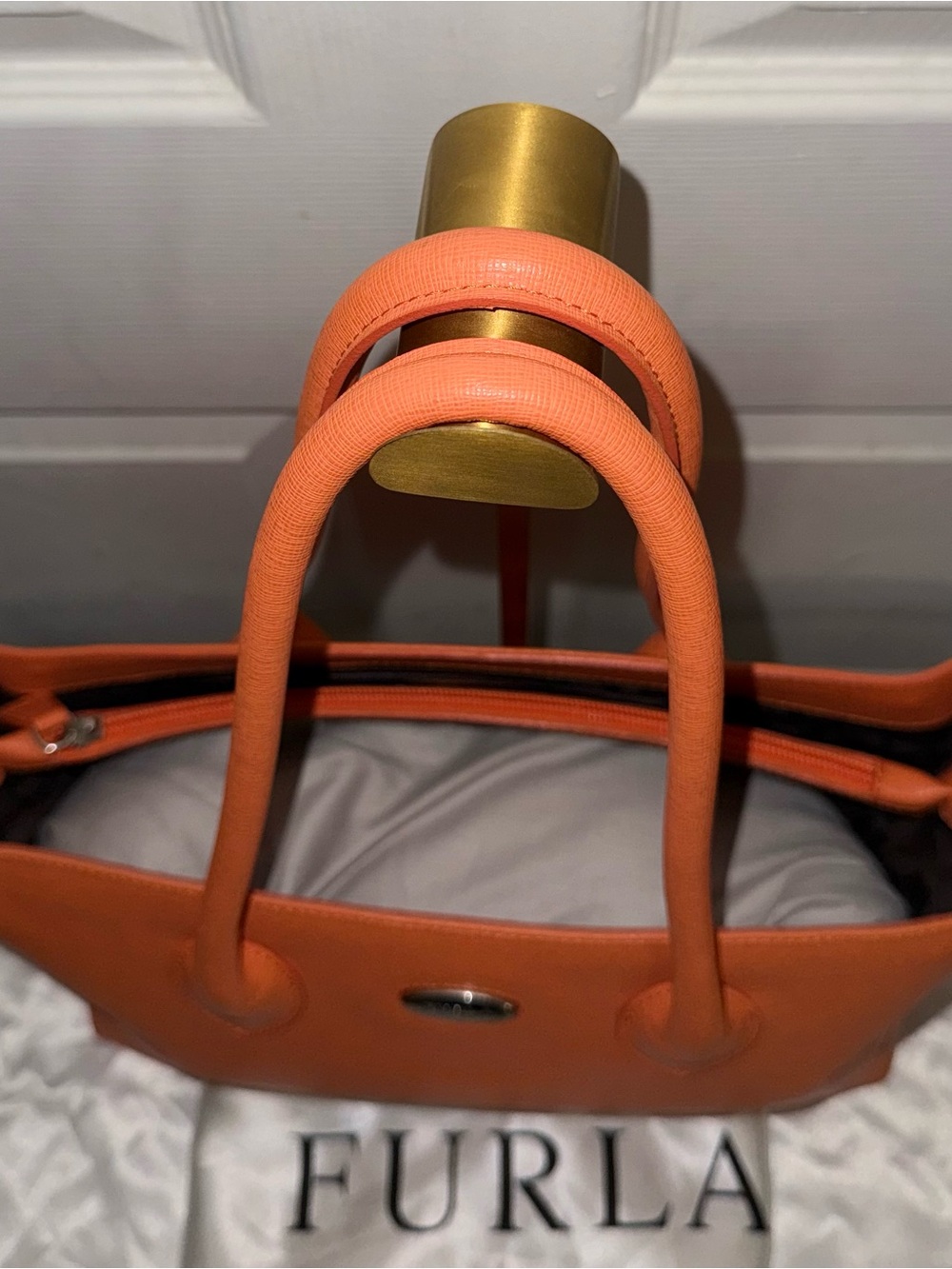 Furla Bright Orange Leather Tote with Top Handles - Picture 10 of 11